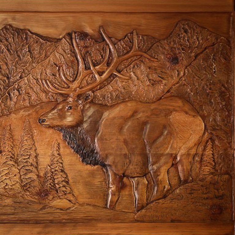 Beautiful Carved Elk Wall Panel   Carved Elk Relief Panel 768x768 