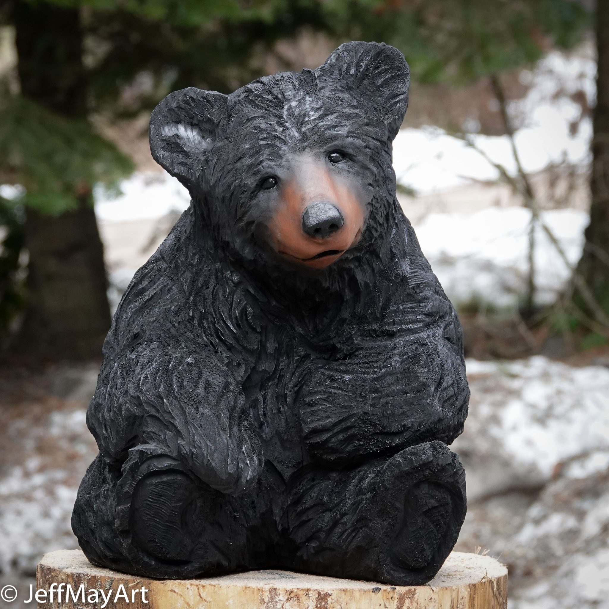 Jeff May Art / Carved Sitting Black Bear Cub