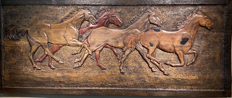 Carved Running Horses Panel